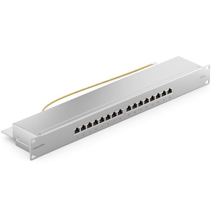 deleyCON CAT 6 Patchpanel Verteilerfeld 16 Port - Desktop 19" Zoll Rackeinbau Servermontage - RJ45 -