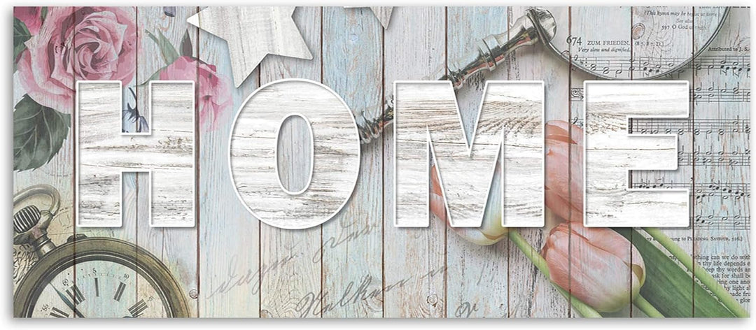 Feeby Vlies Leinwandbild Rustikal Shabby Chic Blumen 150x60 cm Wand Bild Kunstdruck Deko Wohnzimmer