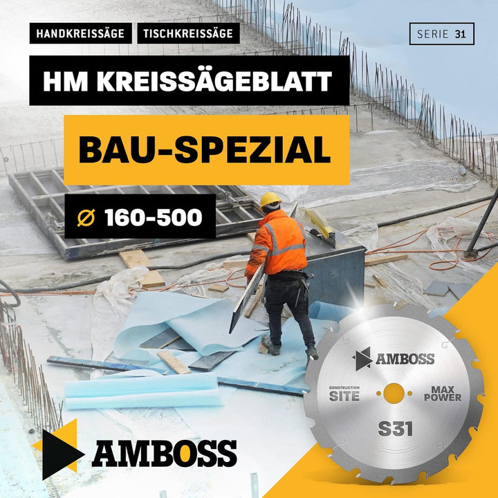 Amboss - HM Kreissägeblatt Ø 315 mm x 3,2 mm x 30 mm | Für Paletten, Holz mit Nägeln etc. | Serie 11