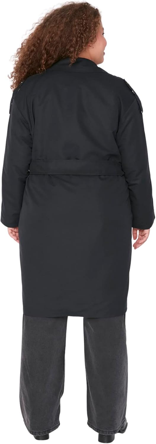 TRENDYOL Damen Wickelform Zweireihig Plain Webstoff Grössen in Trenchcoat Coat 44 Grosse Grössen Sch
