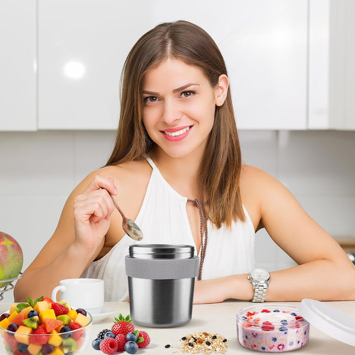 Cereal Cup to Go Stainless Steel, Cereal Cup to Go | Insulated Stainless Steel Yoghurt Cup, Leak Pro
