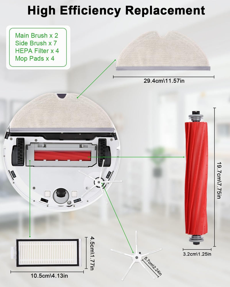 Ersatzteile zubehör Kompatibel mit Roborock Q7/ Q7+/Q7 Max/Q7 Max+ Staubsauger, 2 Hauptbürste, 4 Wis