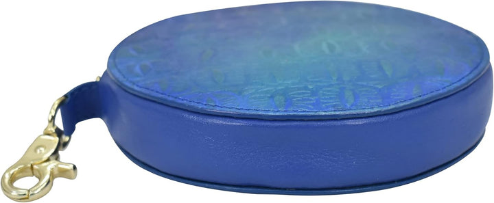 Anuschka Münzbeutel aus Echtleder, handbemalt, Rund - Croco Embossed Peacock, Croco Embossed Peacock