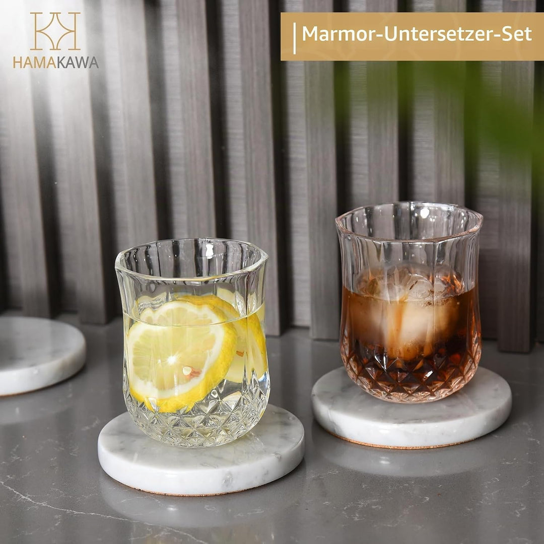 Echte Naturmarmor Untersetzer 4er Set, Carrara Weisser Kalkstein Untersetzer 10cm, Moderner Runder S