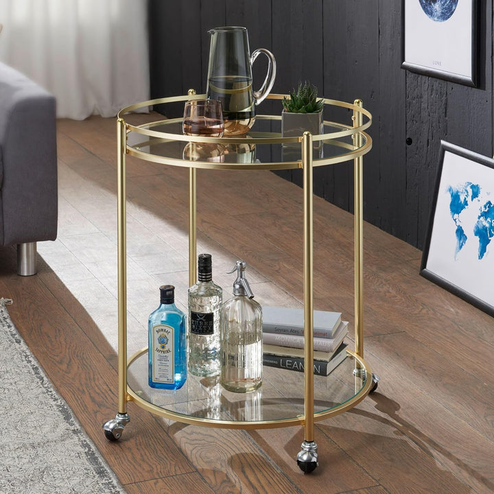 Wohnling Design Servierwagen Gold Ø 57 cm Beistelltisch, Teewagen Metall mit Rollen, Küchenwagen mit