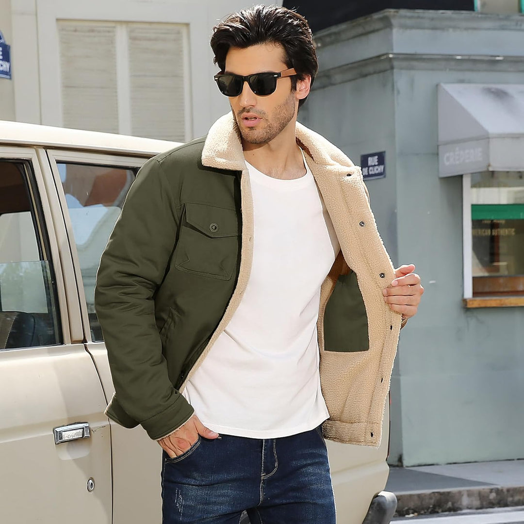 Voqeen Winterjacke Herren Fleece Gefüttert Cargo Jacke Warme Herren Fliegerjacke Militär Winddichte
