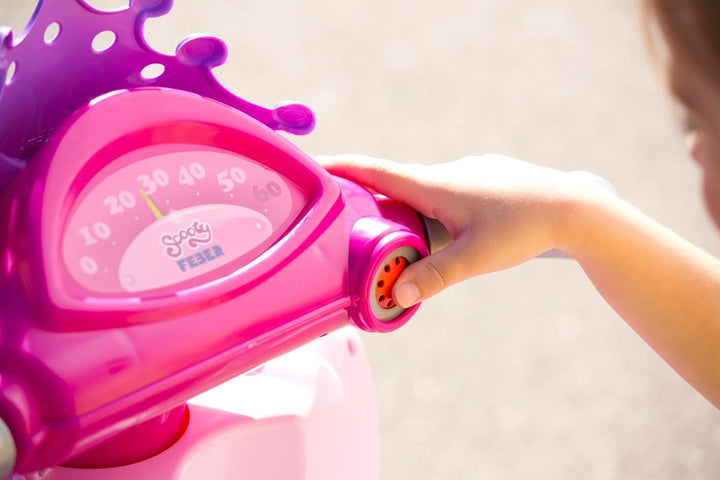 FEBER - Scooty Little Princess, 6V rosa Elektroroller und Aufsitzmobile mit Prinzessinnendesign, mit