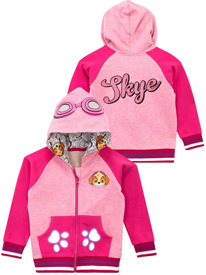 PAW PATROL Pullover Mädchen | Skye Zipper Hoodie | Glitzer Kapuzenpullover für Kinder 104 Rose, 104