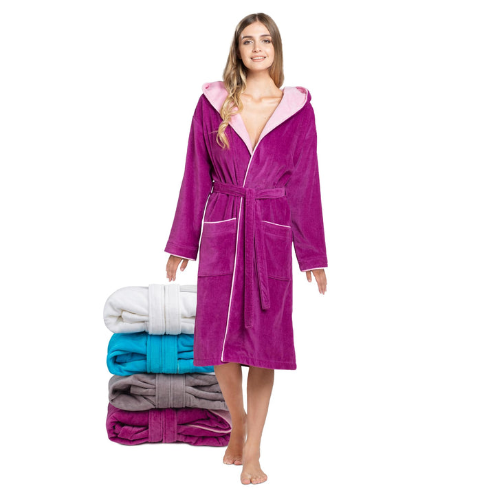 Twinzen Bademantel Damen Frottee - Baumwollsamt - Bademantel Damen Baumwolle Velours Bademantel Dame