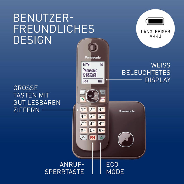 Panasonic KX-TG6851GA Schnurlostelefon (Bis zu 1.000 Telefonnummern sperren, übersichtliche Schriftg