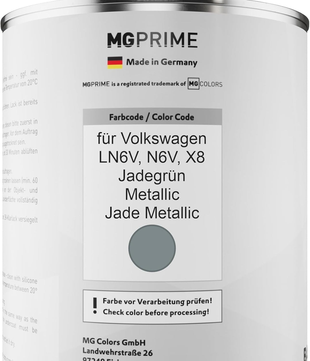 MG PRIME Autolack Dose Set für Volkswagen VW LN6V / N6V / X8 Jadegrün Metallic/Jade Metallic Basisla