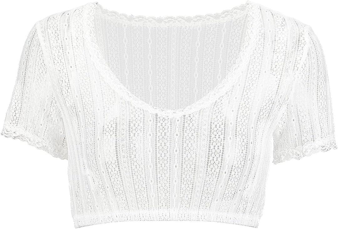 Kelliar Dirndlbluse Damen Trachtenbluse Creme Dirndl Bluse für Bavarian Oktoberfest 34 Creme-018, 34