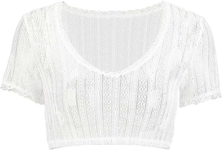 Kelliar Dirndlbluse Damen Trachtenbluse Creme Dirndl Bluse für Bavarian Oktoberfest 34 Creme-018, 34
