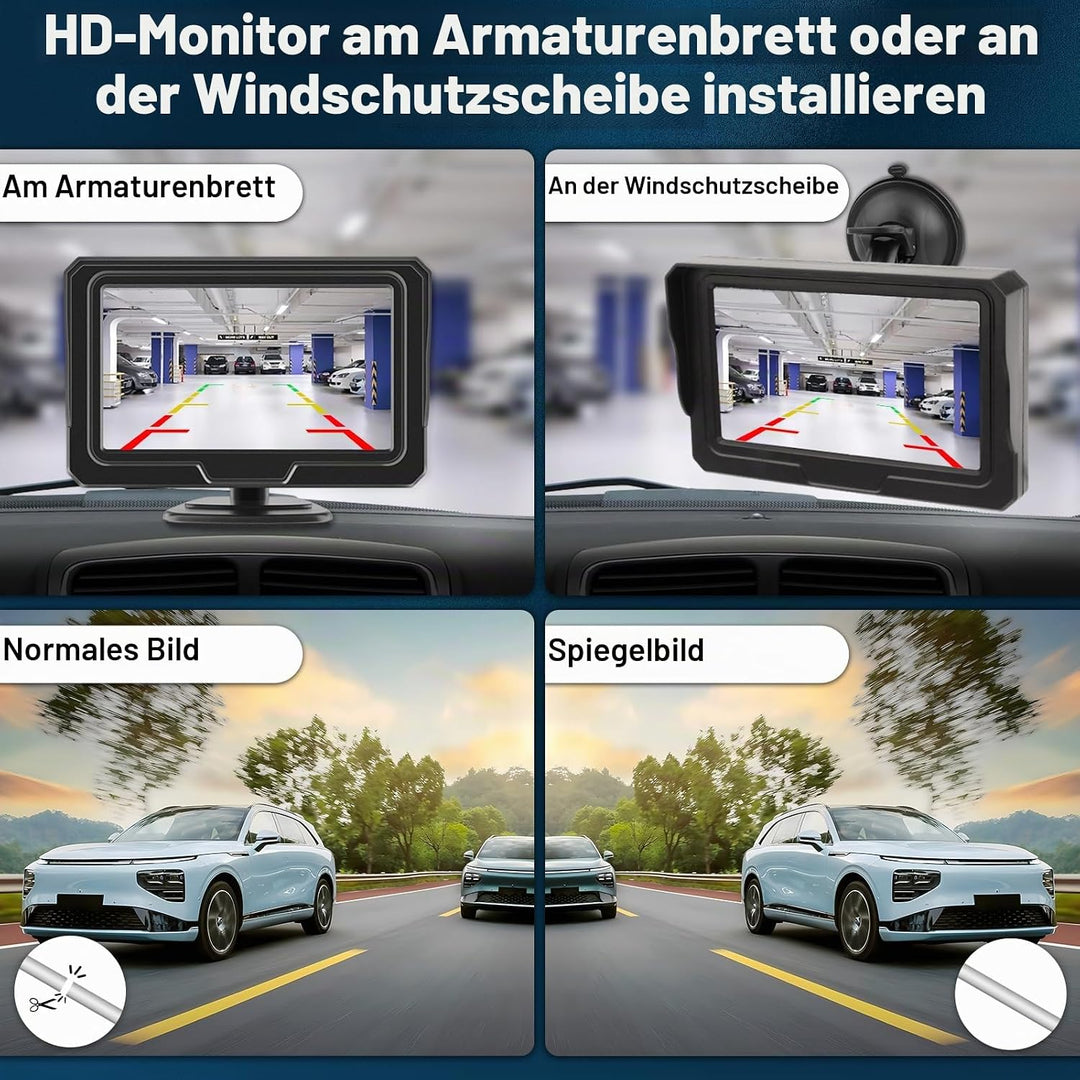 AHD 1080P Kabel Rückfahrkamera Kit, Rückfahrkamera mit 4,3" LCD Monitor, IP68 Wasserdicht Auto Ruckf