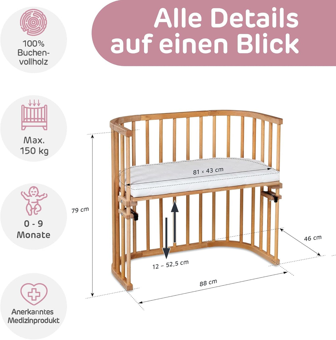 babybay Original Beistellbett aus massivem Buchenholz/kompakt & verwandelbar/Kinderbett Höhe stufenl