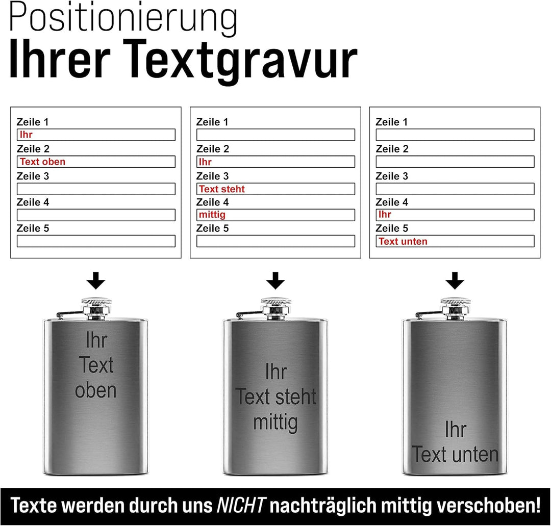 Flachmann aus Edelstahl mit Gravur selbst gestalten - mit Wunschtext gravieren - Geschenkidee für Fr