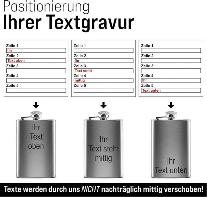 Flachmann aus Edelstahl mit Gravur selbst gestalten - mit Wunschtext gravieren - Geschenkidee für Fr