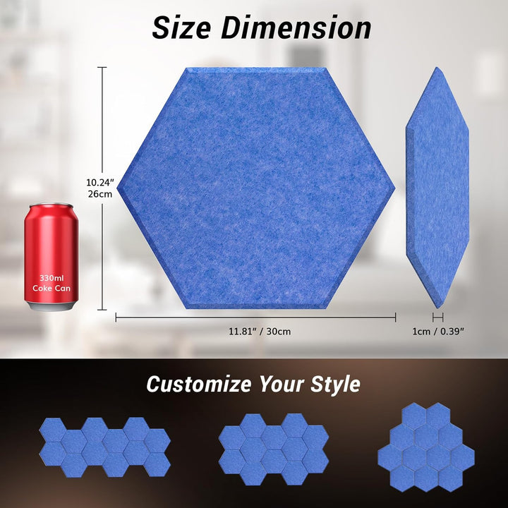 Hexagon Akustikplatten selbstklebend 18 Stücke, TONOR Schallabsorber Schallschutz mit Hochdichte Wan