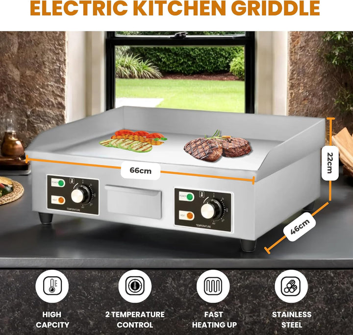 Elektrische Küchenplatte, professionelle Grillplatte 66 x 44 cm, kommerzielle Grillplatte aus Edelst