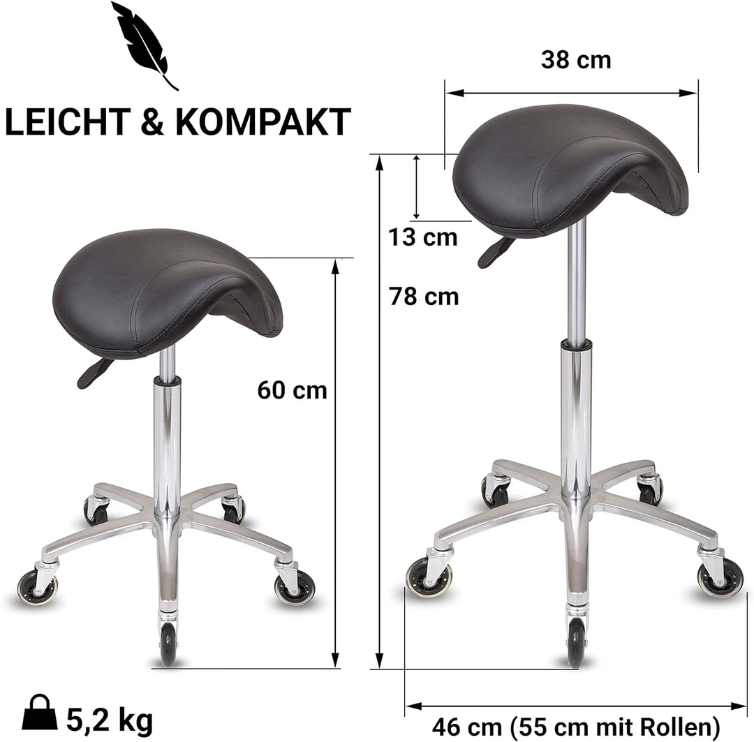 Staboos Rollhocker bis 160 kg - Sattelsitz mit Gel Polster - Praxishocker (Premium Rollen) Drehhocke