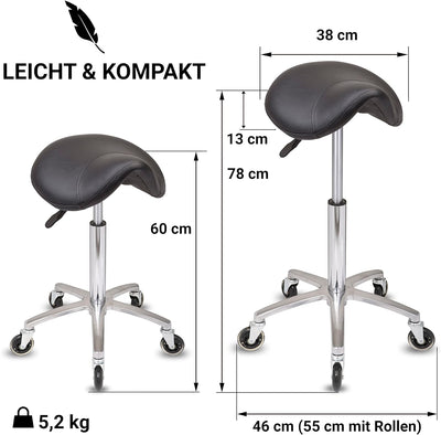 Staboos Rollhocker bis 160 kg - Sattelsitz mit Gel Polster - Praxishocker (Premium Rollen) Drehhocke
