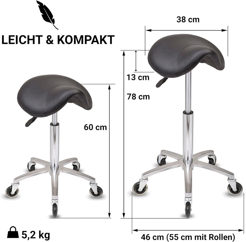 Staboos Rollhocker bis 160 kg - Sattelsitz mit Gel Polster - Praxishocker (Premium Rollen) Drehhocke