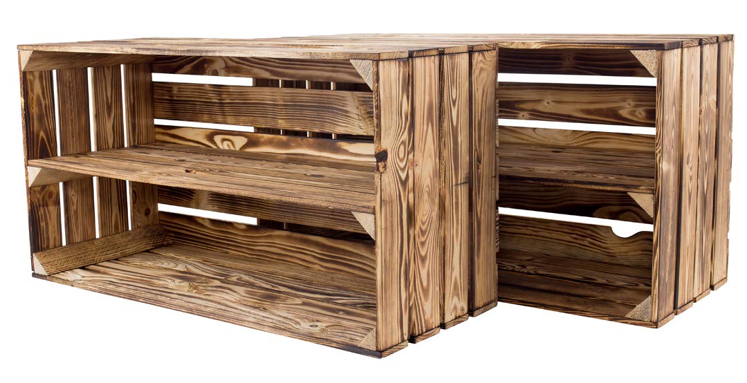 Sparpaket grosses geflammtes/gebranntes Regal Obstkiste Schuhregal Wandregal Holzkiste(12er Set), 12