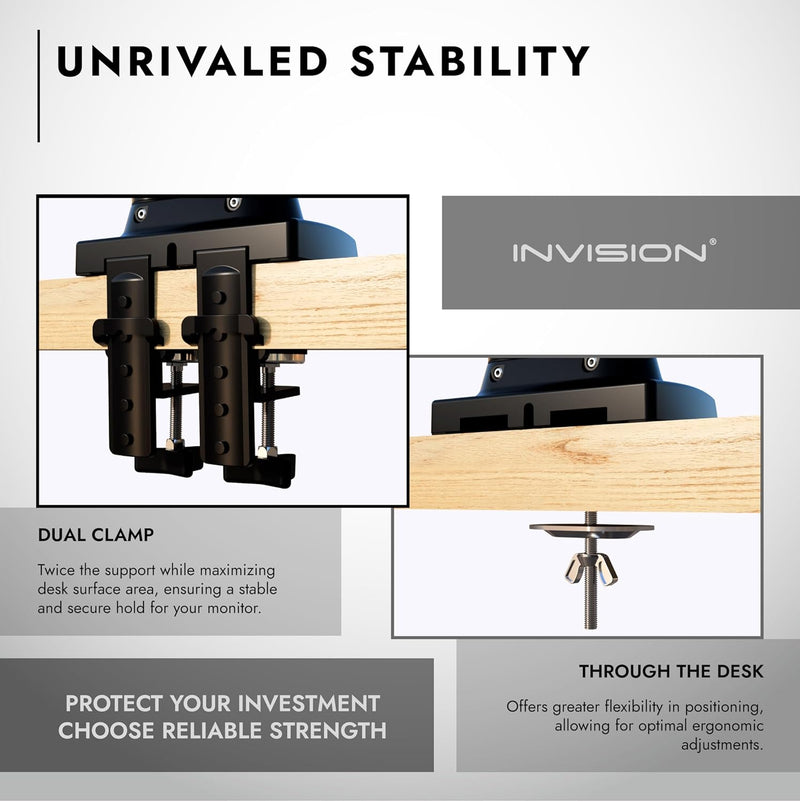 Invision Monitor Halterung 2 Monitore für 19 bis 32-Zoll-Bildschirme – VESA 75 & 100 mm Schreibtisch