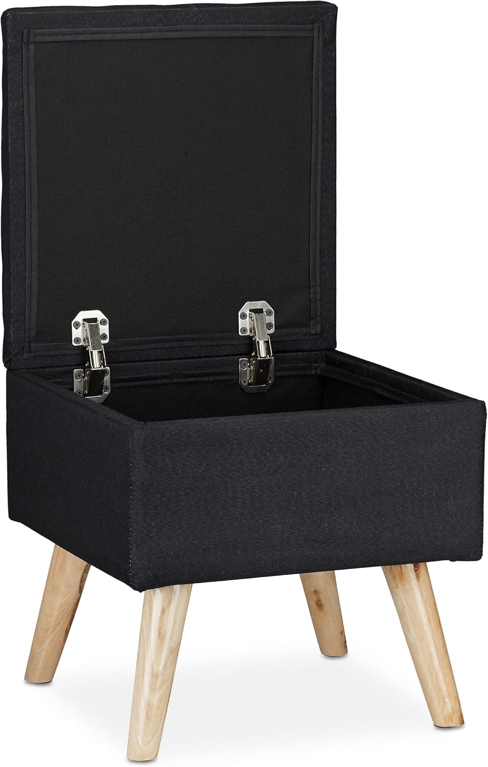 Relaxdays, schwarz Hocker mit Stauraum, Kunstleinen-Bezug, gepolstert, Holzbeine, Fusshocker mit Dec