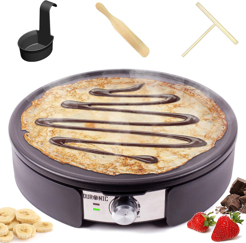 Duronic PM152 Crepe Maker | 1500 Watt | mit 37 cm Antihaftplatte | Teigverteiler, Wender und Messbeh