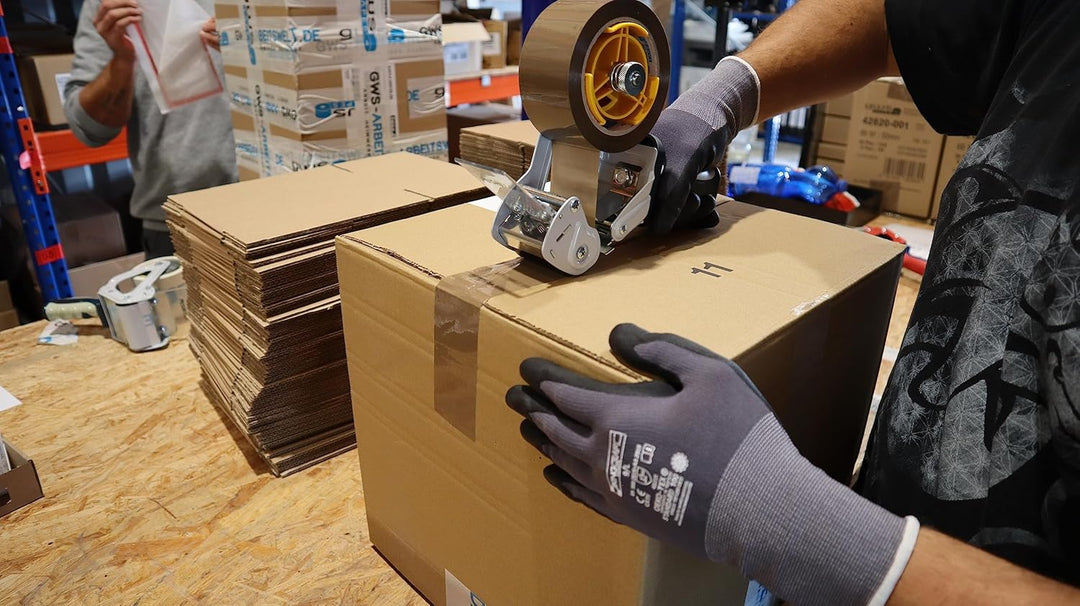 gws 2 Stück Packband Handabroller, hochwertiger Paketbandroller, stabiler Metallrahmen inkl Sicherhe