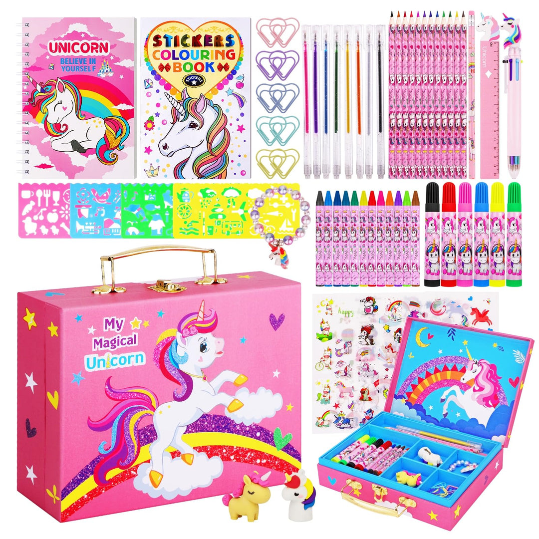TCJJ Unicorn Painting Set 66Pcs Malset Mädchen 4-12 Jahre mit Einhorn-Aufbewahrungsbox,Malkoffer für
