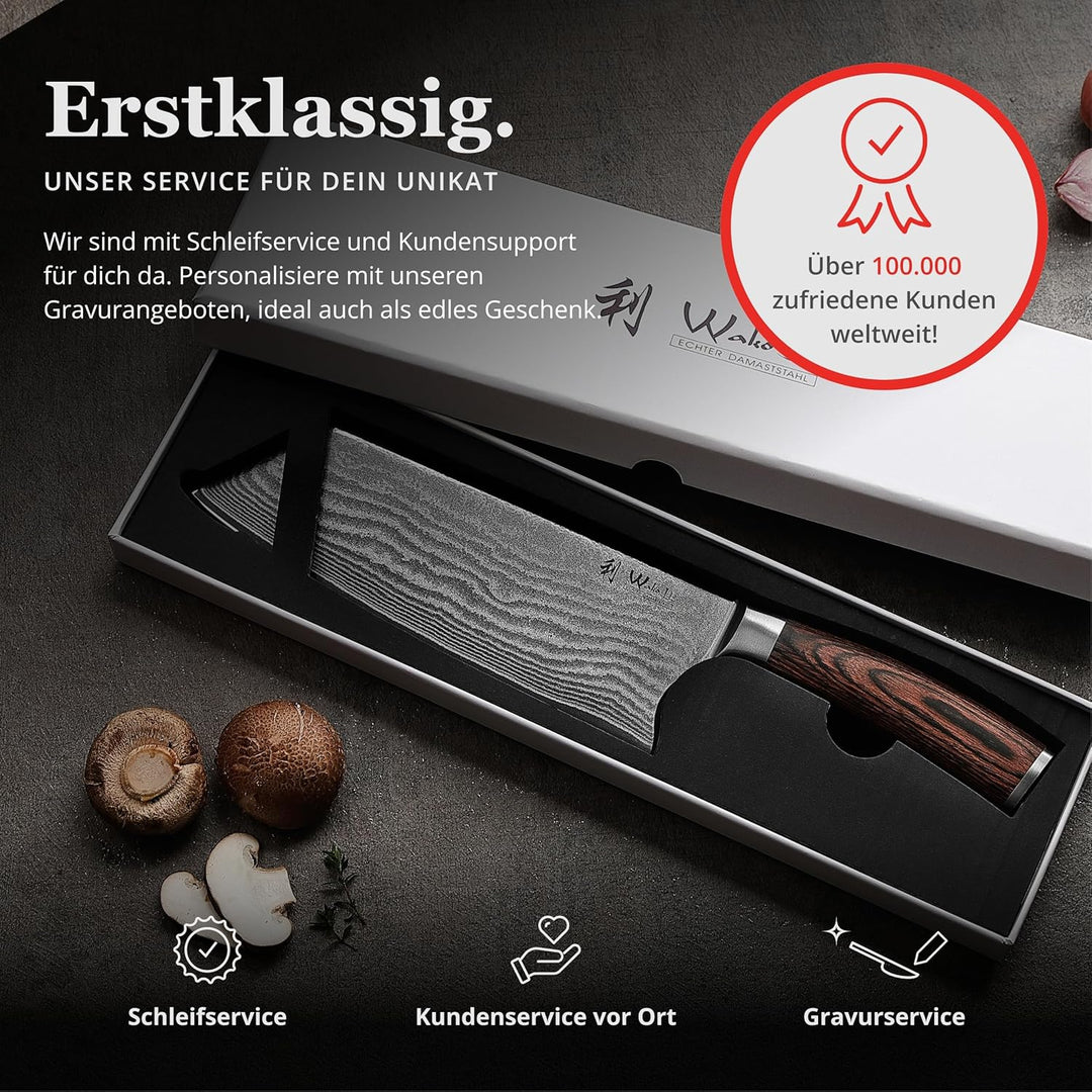 Wakoli EDIB Kiritsuke Messer aus echtem Damaststahl (VG10 Kern) mit 20 cm Klinge – Scharfes Küchenme