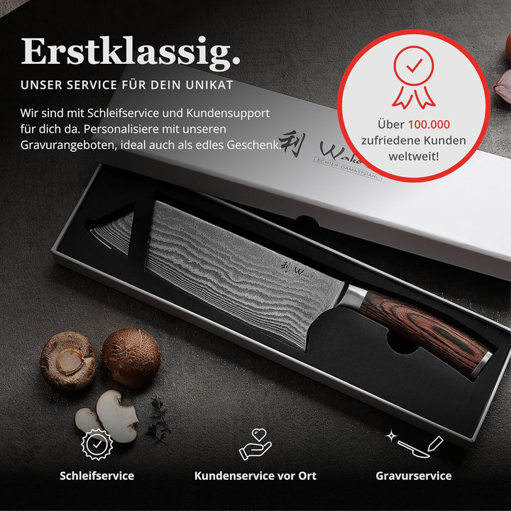 Wakoli EDIB Kiritsuke Messer aus echtem Damaststahl (VG10 Kern) mit 20 cm Klinge – Scharfes Küchenme