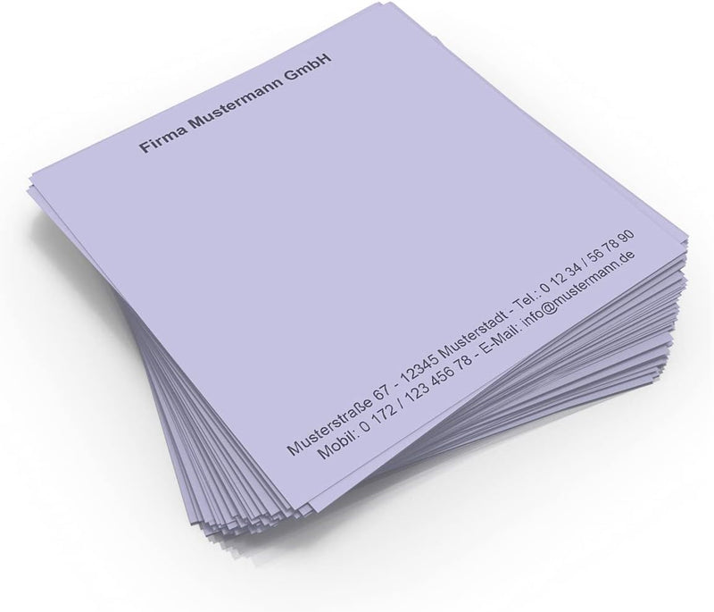 500 Notizzettel personalisiert in praktischer Zettelbox mit Stiftehalter 10 x 10 cm (violett), viole