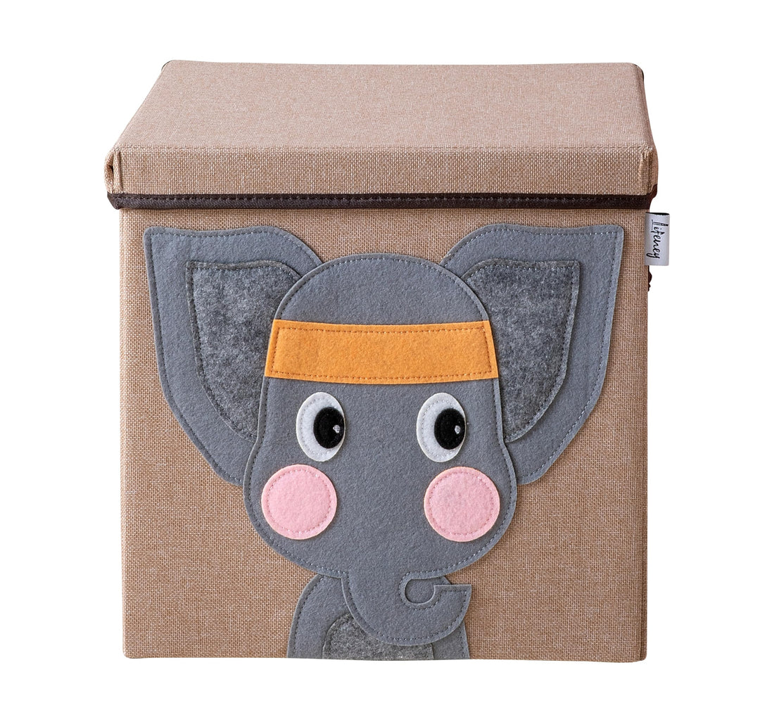 Aufbewahrungsbox mit Deckel und Elefant I Spielzeugbox mit Tiermotiv passend für Würfelregale I Ordn