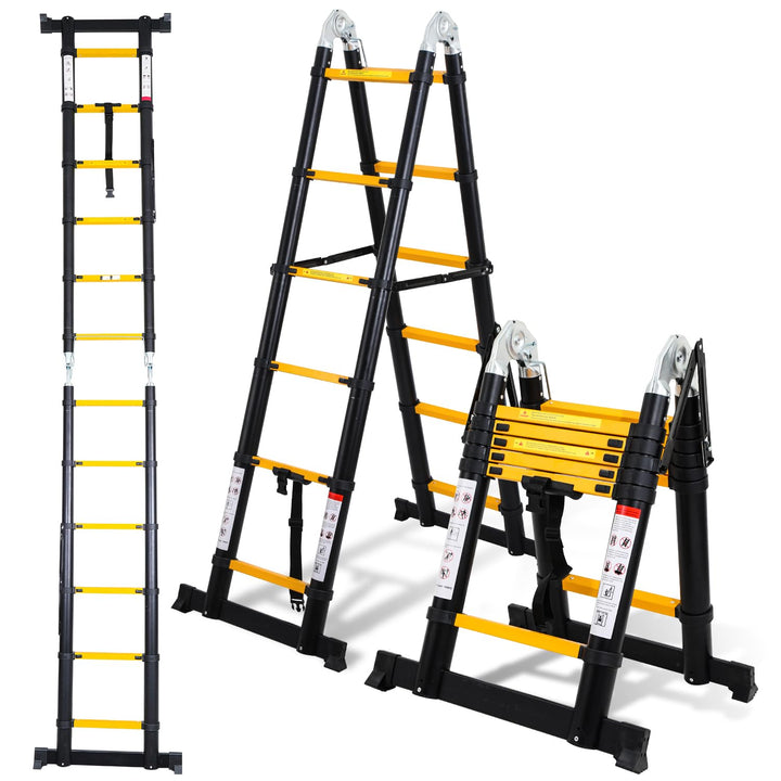 Randaco 5M (2.5+2.5) Teleskopleiter Klappleiter Aluminium, Ausziehbare Leiter, Rutschfester Aluleite