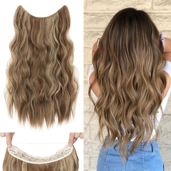 Silk-co Haarverlängerung mit Gummiband 40cm, Lange Gewellte Extensions mit Draht und Clips, Einstell