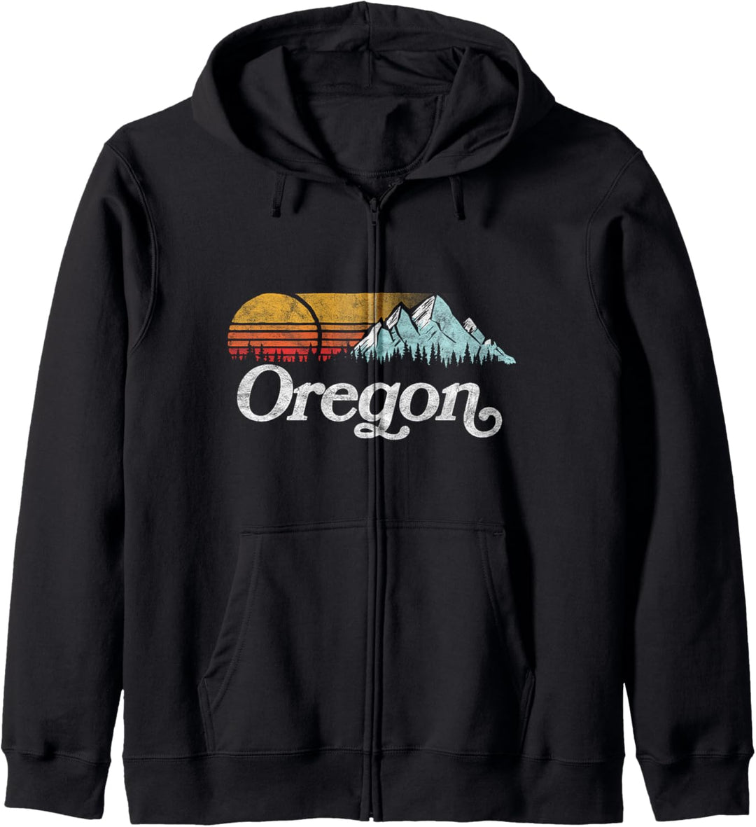 Retro Vibe Oregon Sweatshirt Vintage Mountains & Sun Kapuzenjacke