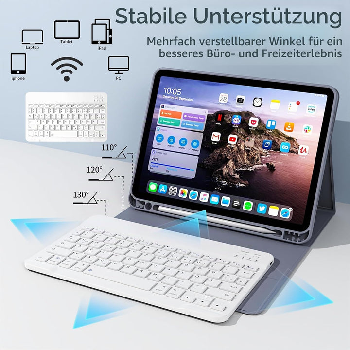 Hülle mit Tastatur für iPad (A16) 10/11 Generation, 10.9/11 Zoll, (2022/2025), Soft TPU Rückseite Ge