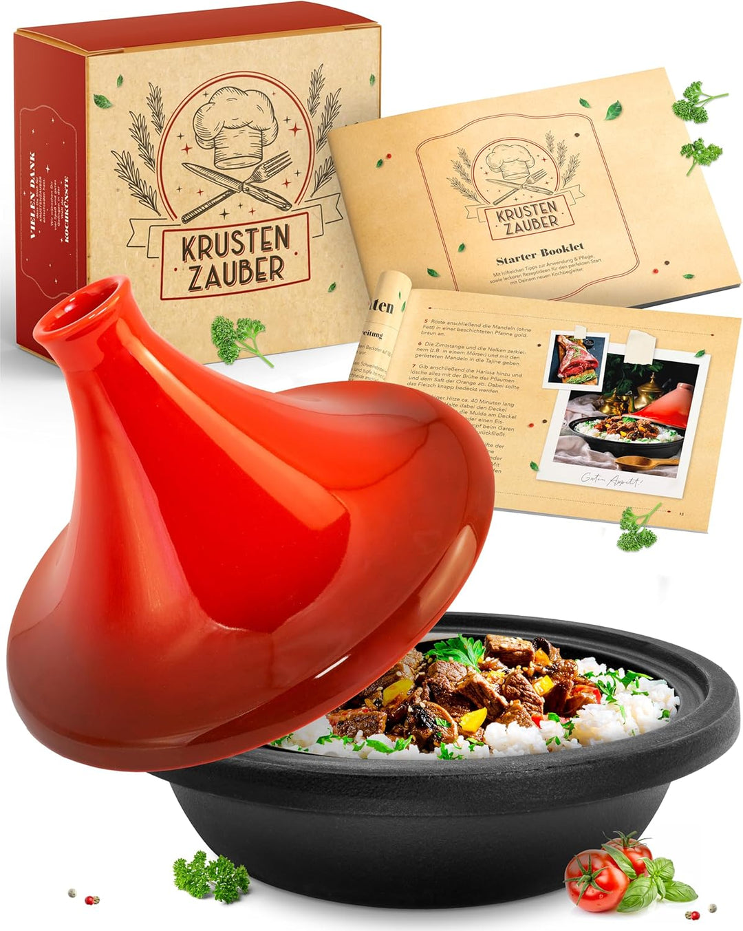 KRUSTENZAUBER Tajine Topf 2-4 Personen - Hochwertige 27cm Gusseisen Tajine Orientalisch - Tajine Ind