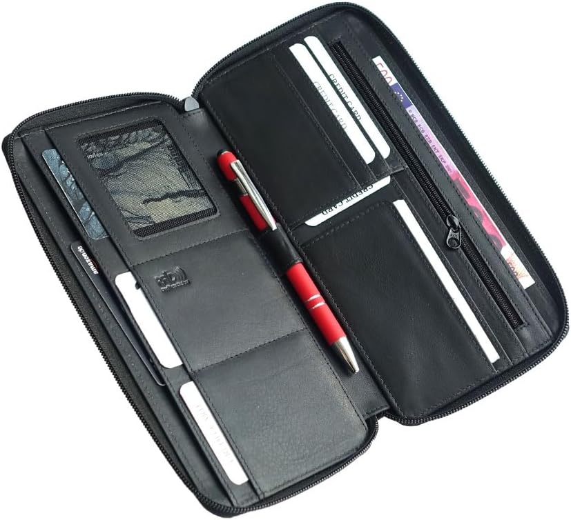 stilvoller Reise-Organizer Leder, Reisepass-Tasche Leder schwarz Reise-Passhülle, Reisemappe, Dokume