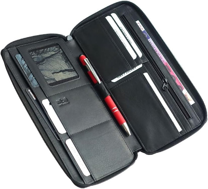 stilvoller Reise-Organizer Leder, Reisepass-Tasche Leder schwarz Reise-Passhülle, Reisemappe, Dokume