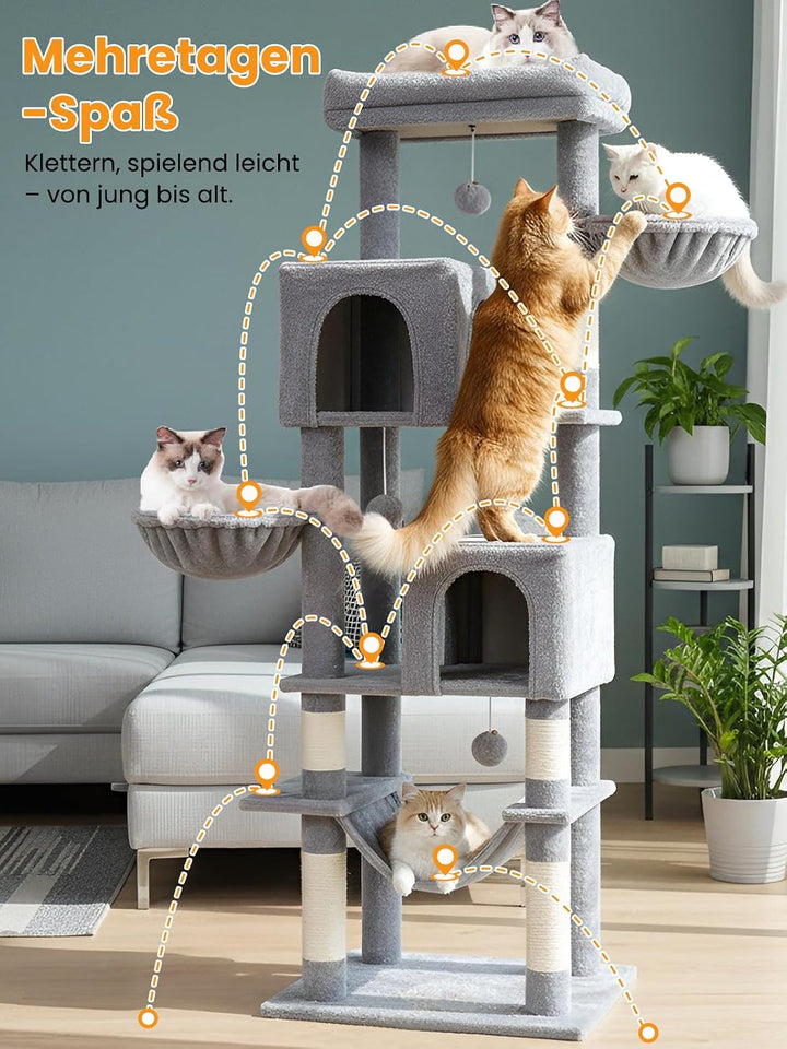 kratzbaum klein, Katzenbaum mit Grosse Plattformen, Sisalstämme, Kratzrampe, Katzenhaus, Plüschbälle