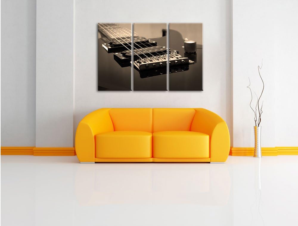 Pixxprint Black E-Guitar als Leinwandbild/Grösse: 3 Teilig (120x80) cm/Wandbild/Kunstdruck/fertig be