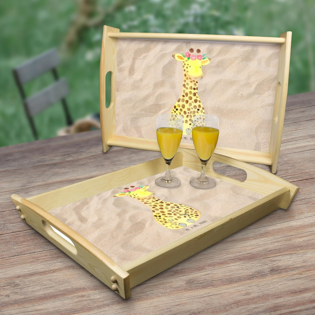 Mr. & Mrs. Panda Dekotablett Giraffe Blumenkranz - Geschenk, Afrika, Abenteurer, Holztablett, Selbst