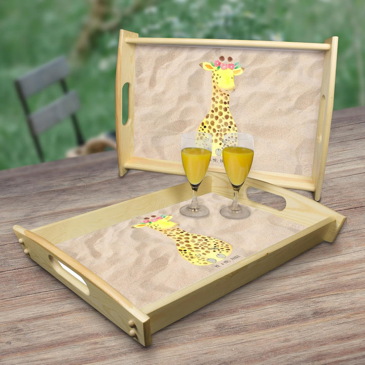 Mr. & Mrs. Panda Dekotablett Giraffe Blumenkranz - Geschenk, Afrika, Abenteurer, Holztablett, Selbst