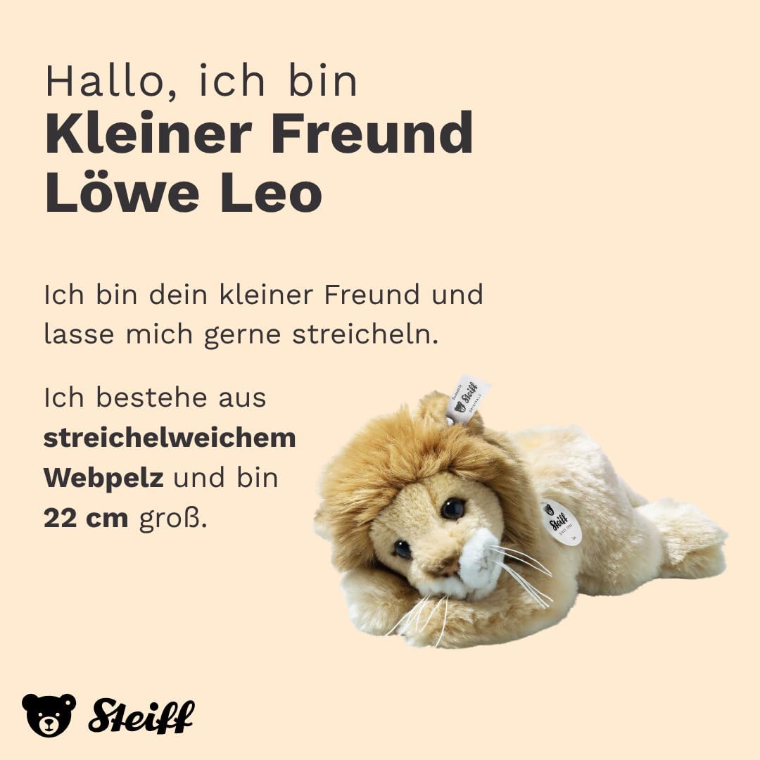 Steiff Leo Löwe - 22 cm - Plüschlöwe liegend - Kuscheltier für Kinder - weich & waschbar - blond (28