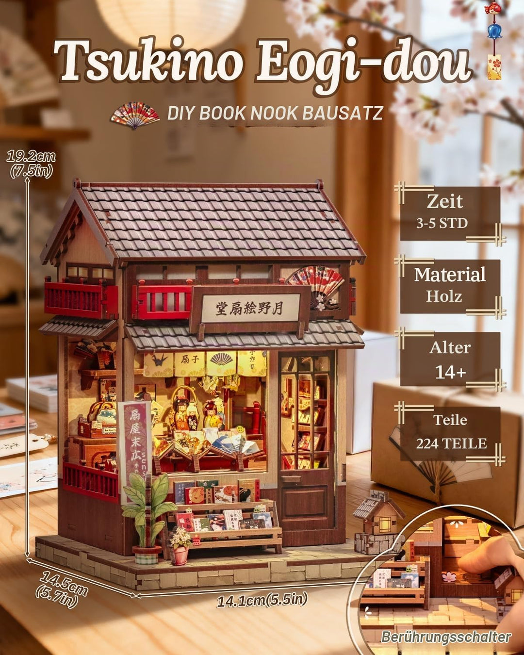 Book Nook Kit - Miniatur Puppenhaus mit LED: 3D Holz-Puzzle Buchstütze, Retro-Deko für Bücherregal,