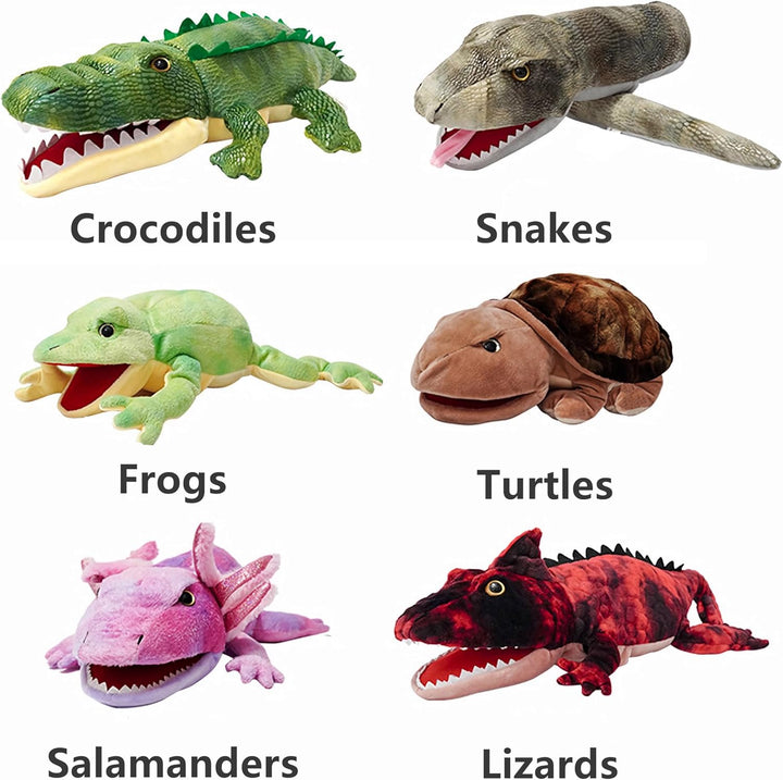Amphibien-Handpuppen für Kinder,inklusive Frösche,Schlangen,Eidechsen mit beweglichen offenen Münder